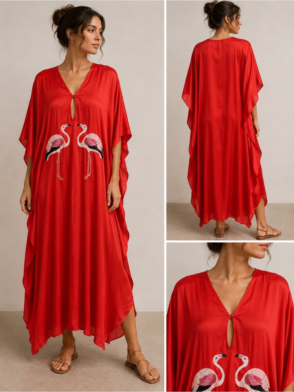 Red Flamingo Caftan Swim Cover-Up